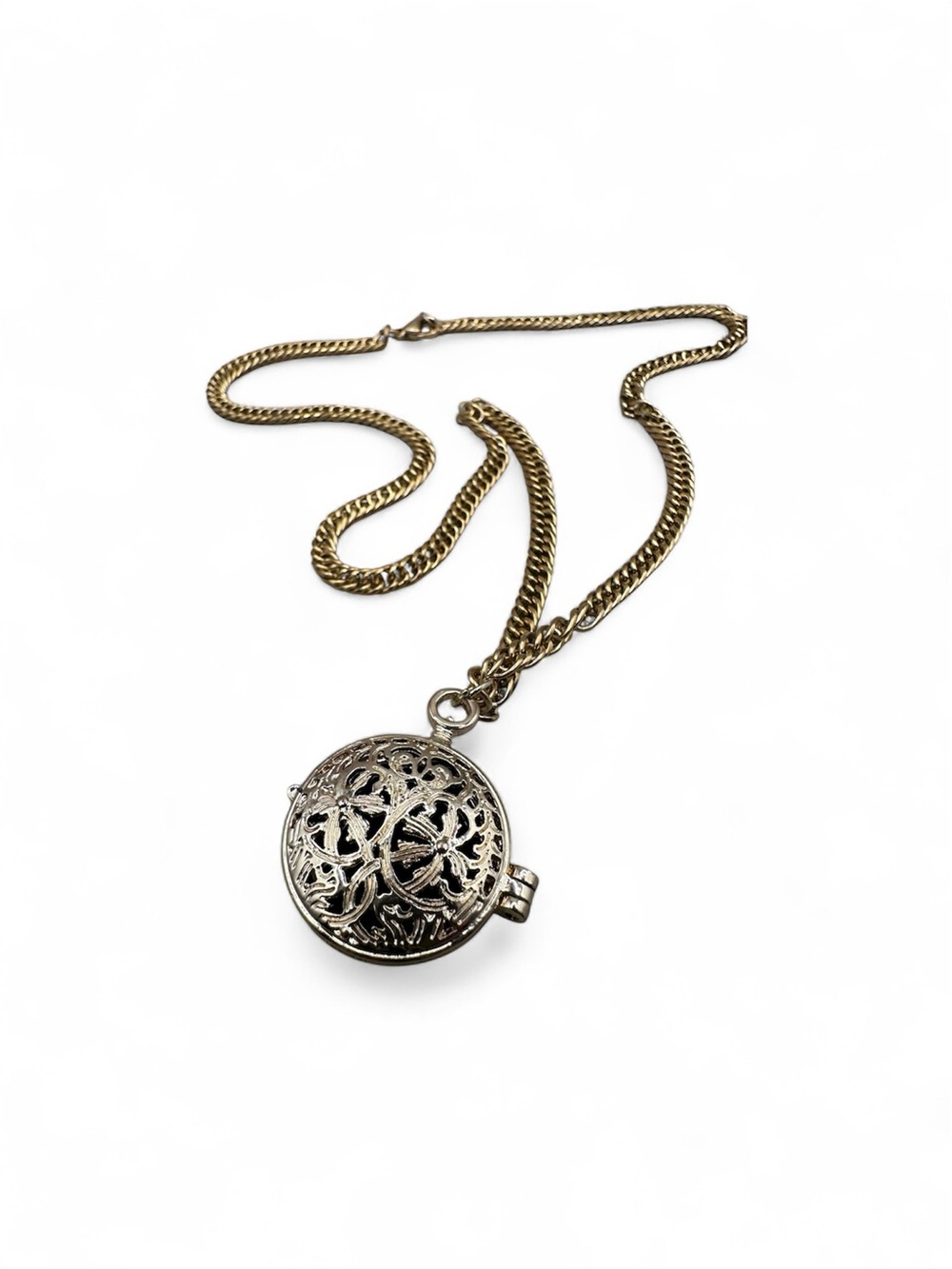 Gold-Tone Locket Necklace with Gray Cameo Cat Relief - Picture 2 of 7